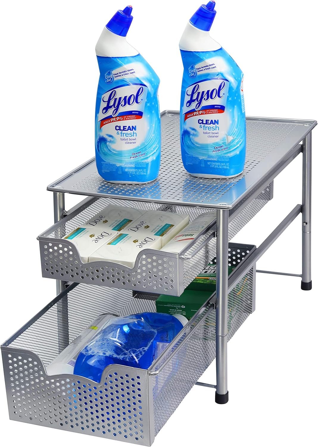 SimpleHouseware Stackable 2 Tier Sliding Basket Organizer Drawer, Silver