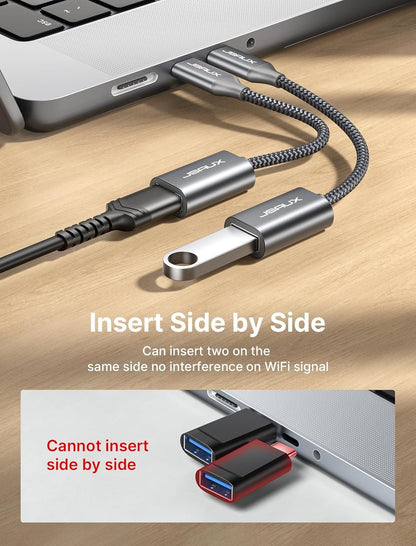 JSAUX 2 Pack USB C to USB Adapter, Type C to USB 3.0 OTG Cable, Thunderbolt 3 Compatible with iPhone 16/15/Pro/Max/Plus, Samsung S24/S23/S22, MacBook Pro/Air, iPad Pro, Dell XPS - Grey
