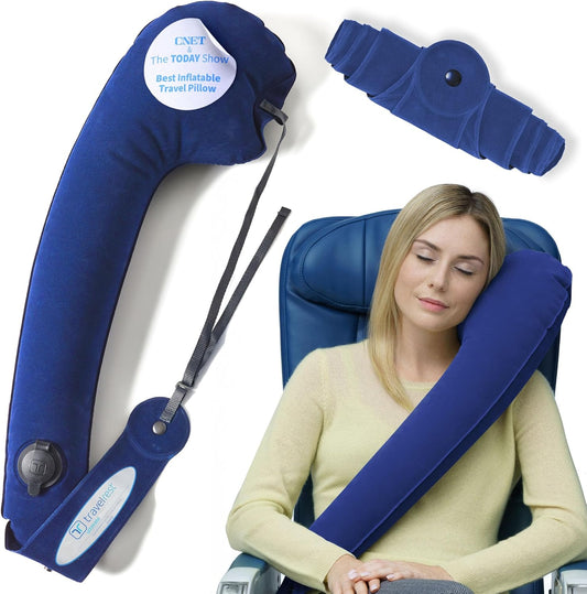Travelrest Ultimate Travel Pillow & Neck Pillow - Straps to Airplane Seat & Car - Best Accessory for Plane, Auto, Bus, Train, Office Napping, Camping, Wheelchairs (Rolls Up Small) (2-Year Warranty)