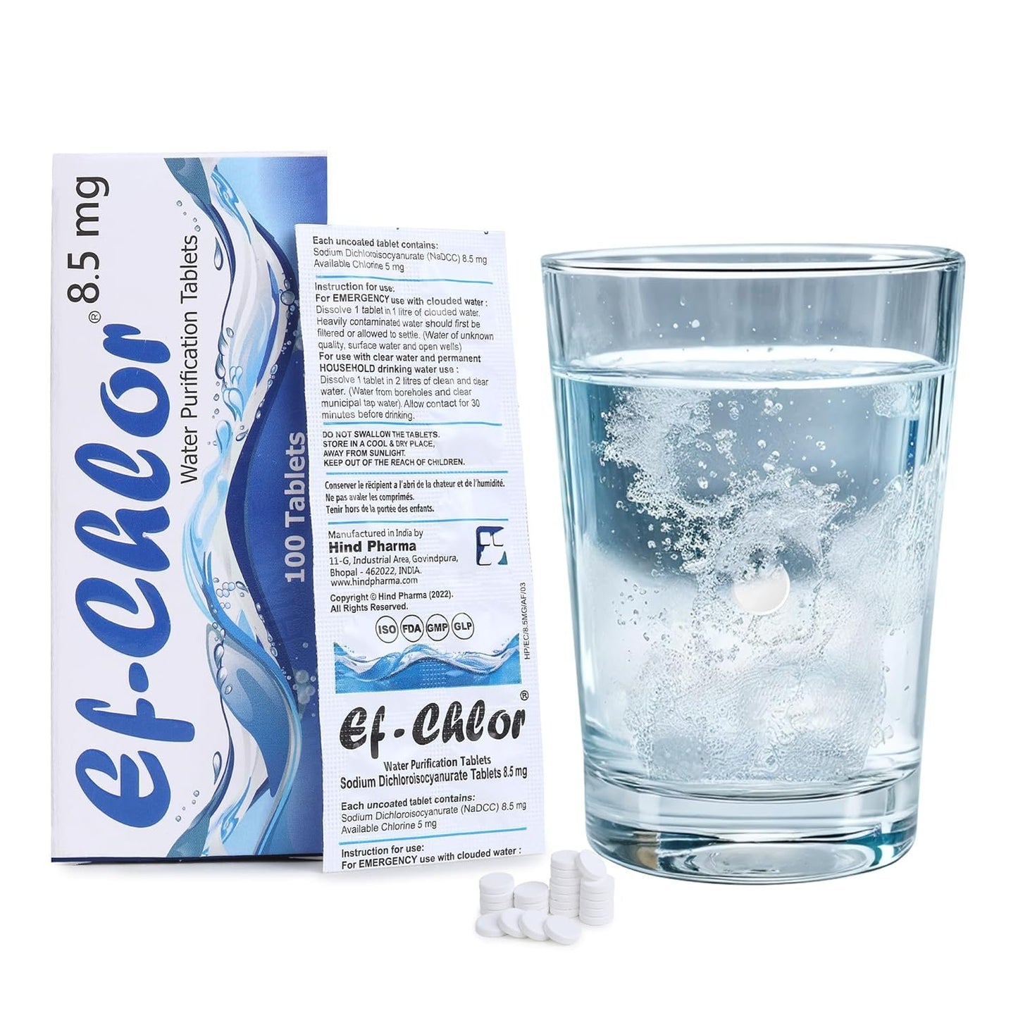 Ef-Chlor 8.5 mg Water Purification Tablets â€“ Treats 1â€“2 litres per Tablet | Essential for Travel, Camping, Hiking & Emergency Kits | Pack of 100 Tablets