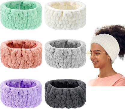 WILLBOND 6 Pieces Extra Wide Band 5 Inch Spa Facial Microfiber Headband Elastic Makeup Headbands Hair Accessories for Thick and Curly Hair, 6 Colors