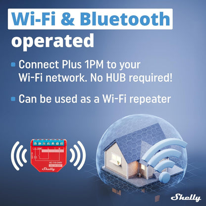 Shelly Plus 1PM | WiFi & Bluetooth Smart Relay Switch with Power Measurement | Home Automation | Alexa & Google Home Compatible | No Hub Required | Wireless Lighting Control