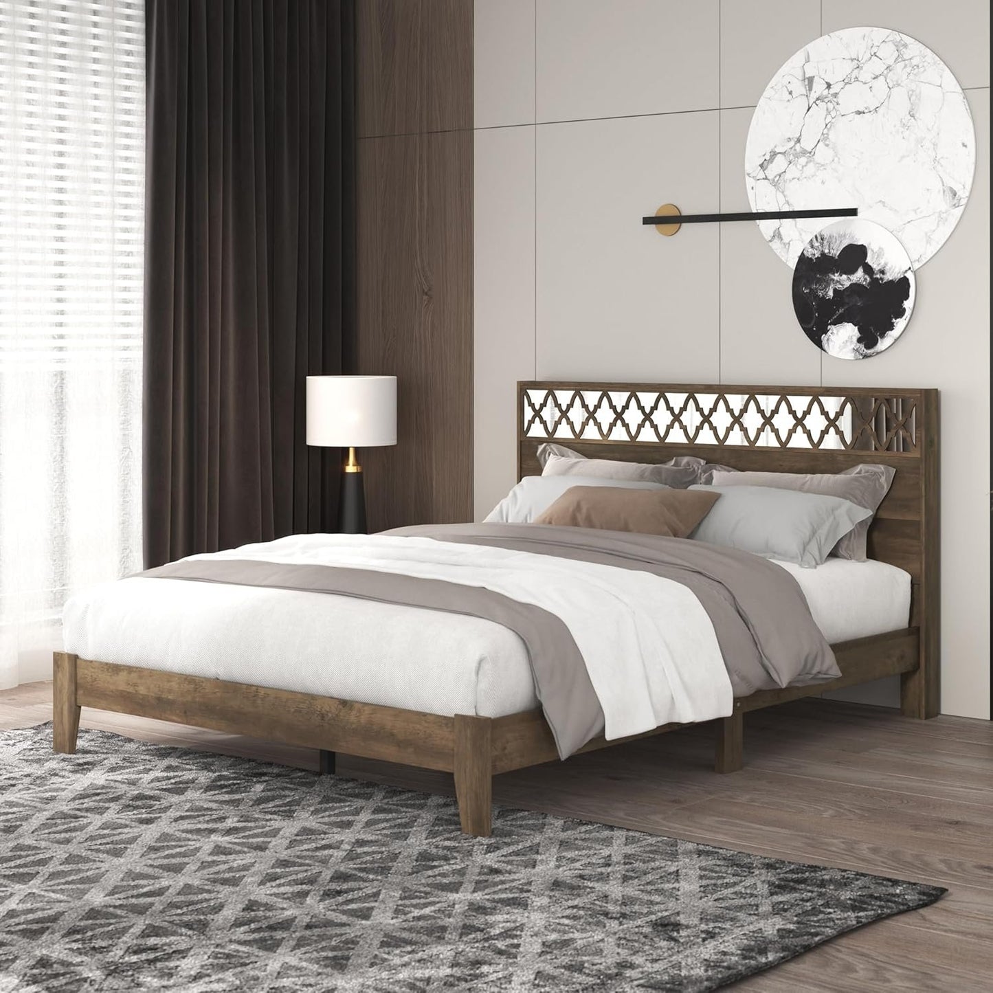Galano Aideliz Wood Platform Queen Bed Frame with Headboard, Mattress Foundation with Wood Slat Support, No Box Spring Needed, Easy Assembly, Knotty Oak