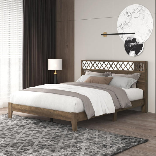 Galano Aideliz Wood Platform Queen Bed Frame with Headboard, Mattress Foundation with Wood Slat Support, No Box Spring Needed, Easy Assembly, Knotty Oak