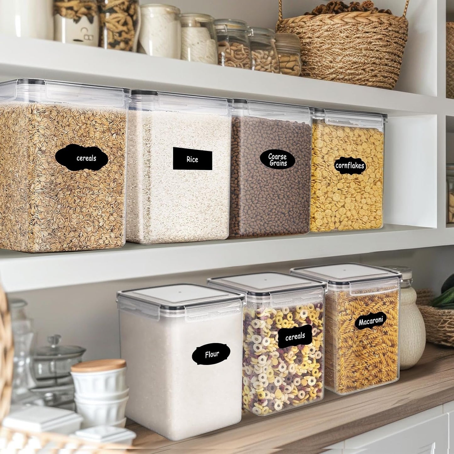 Feshory 4 Pack Extra Large Airtight Food Storage Containers (5.2 L/Each) - Cereal Rice Dispenser, Pantry Organiser with 100% Leak-Proof Lids for Kitchen & Home Organisation