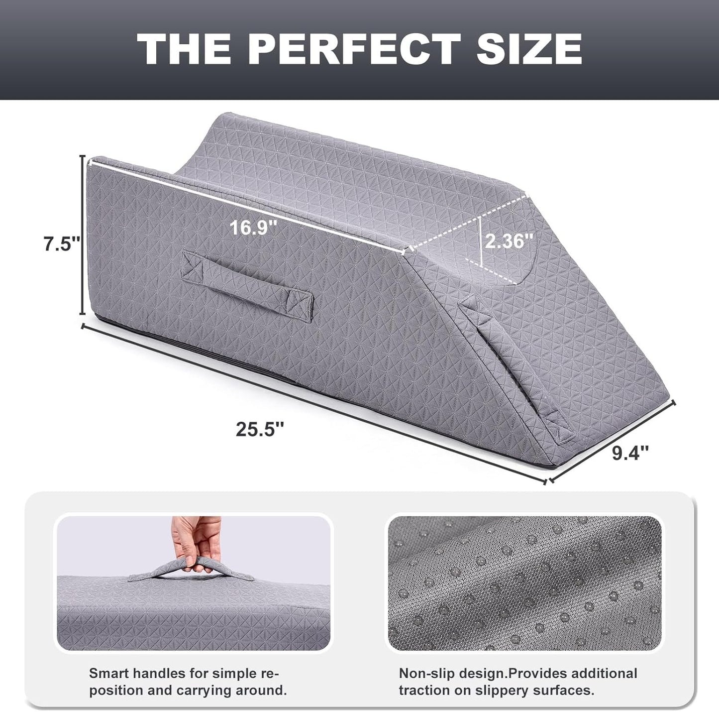 Shinnwa Leg Elevation Pillow Post Surgery with Washable Cover and Handle, Leg Support for Injury Recovery&Pain Relief, Knee Pillow for Sleeping - Grey