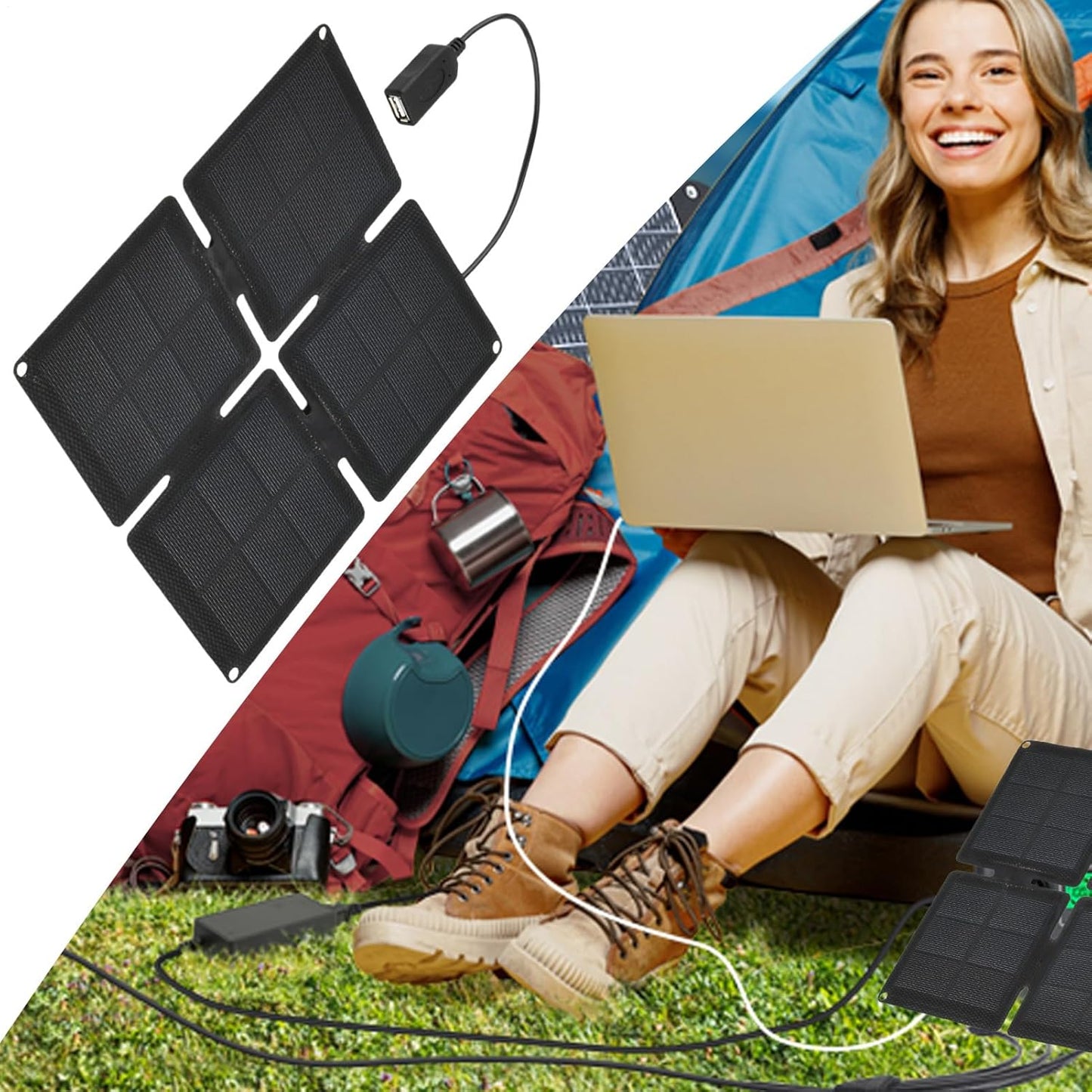 Portable Solar Charger, Foldable Panel Charger, Outdoor Power Source, High-Efficiency Energy Output, Lightweight 200g Design, 7.87x7.87x0.39 inches, Use for Cameras, Phones