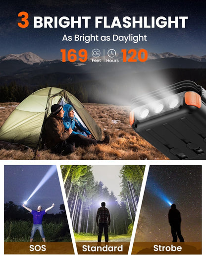 SOARAISE Wireless Solar Power Bank, 25000mAh Solar Charger with Built-in 3 Cables, Dual Outputs, 4 Solar Panels & 3 LED Flashlights Battery Pack for Outdoor Camping