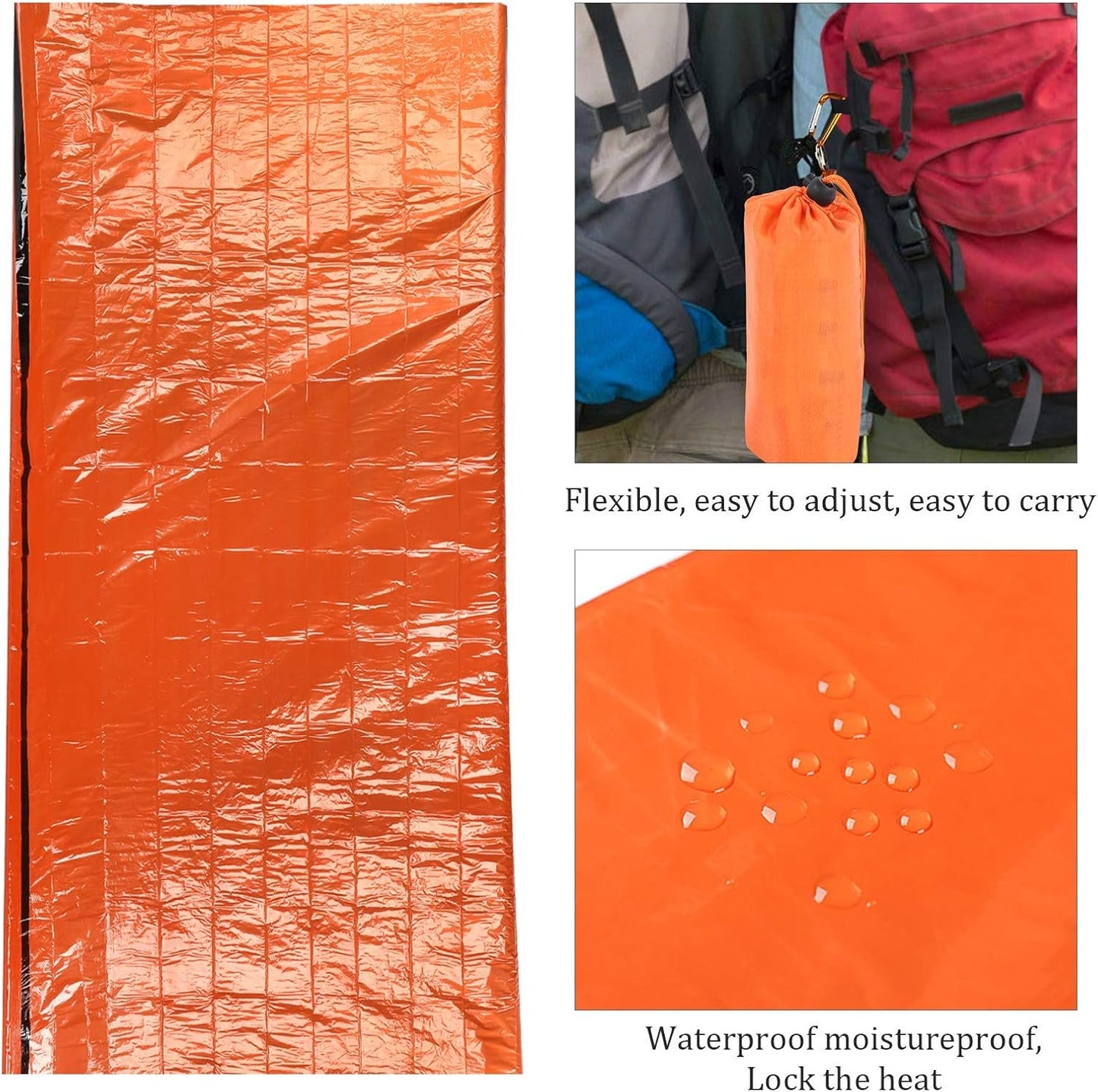 MOUMOUTEN Outdoor Camping Portable Emergency Tent, Aluminum Foil Composite Film Sleeping Bag Keep Warm Waterproof Orange Tent Shelter Survival Gear Space Blanket for Hiking Climbing