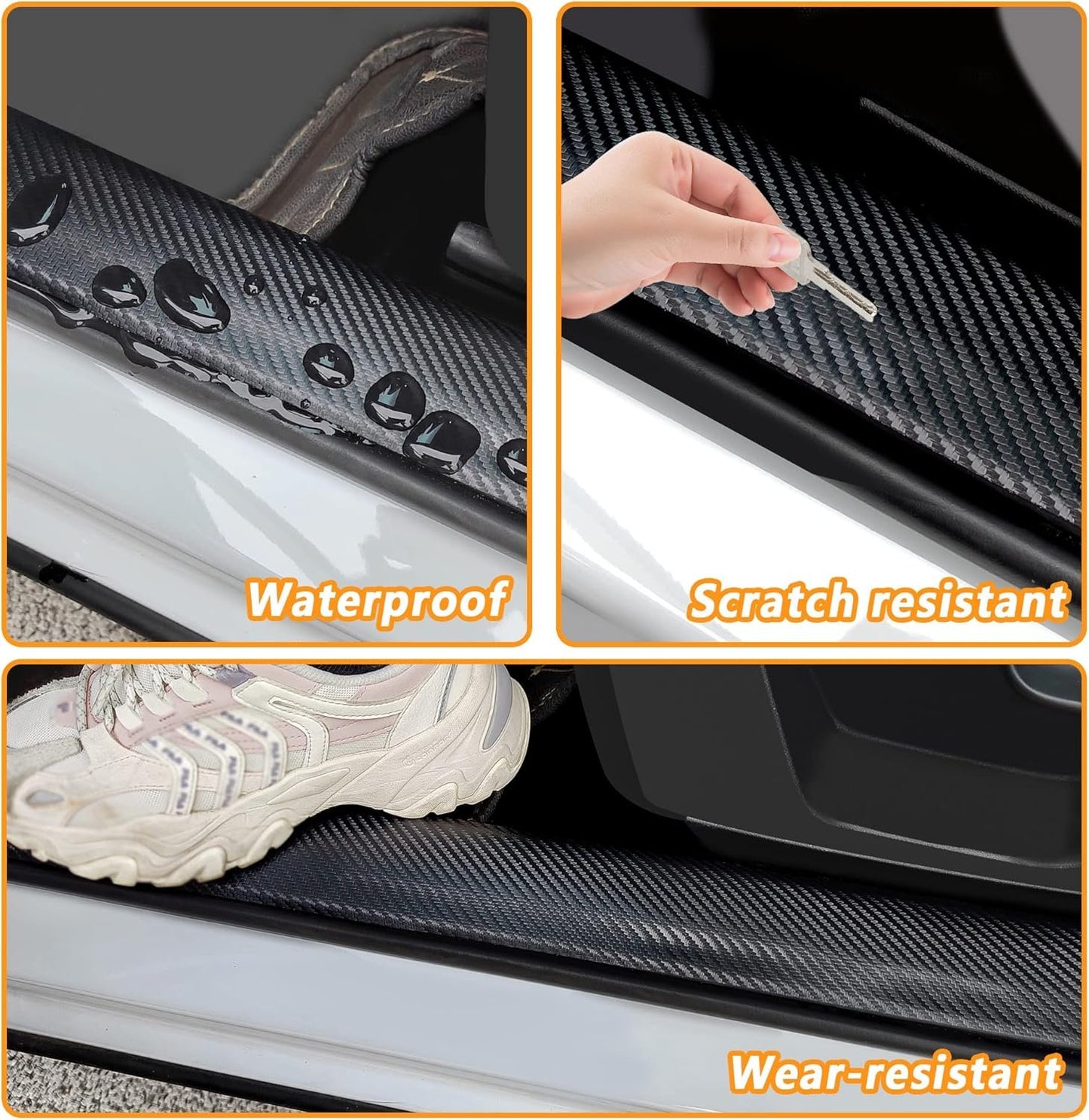 4PCS Carbon Fiber Door Sill Protector, [Premium Line] Anti-Scratch Waterproof Edge Guards, Universal Stickers for Car Truck SUV Front/Rear (Black)