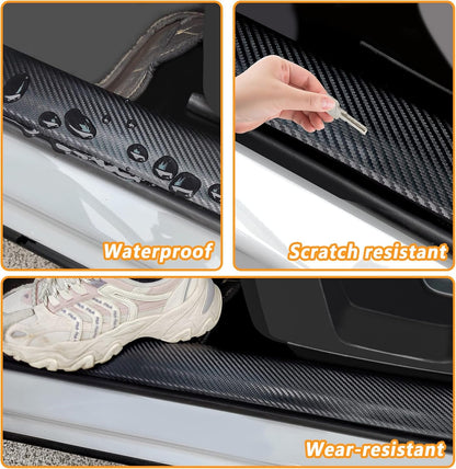 4PCS Carbon Fiber Door Sill Protector, [Premium Line] Anti-Scratch Waterproof Edge Guards, Universal Stickers for Car Truck SUV Front/Rear (Black)