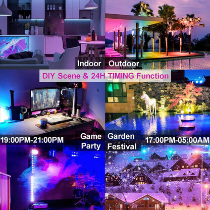 LED Flood Light Outdoor 800W Equivalent, Bluetooth Smart Color Change Landscape Lighting, DIY-Scene+RGB Colors+Warm White 2700K -APP & Group Control & Timing, IP66 Waterproof US 3-Plug Up Light 4Pack