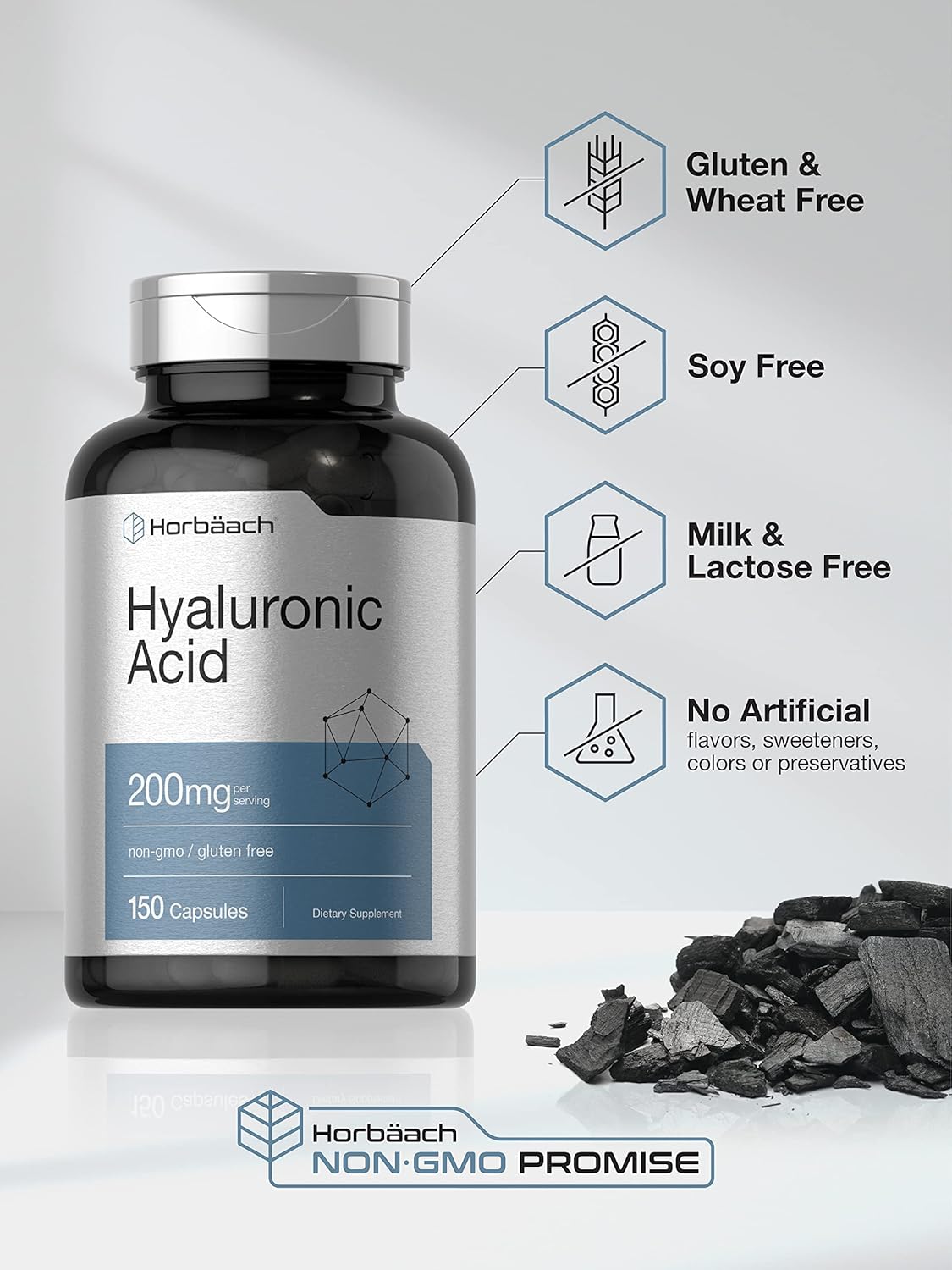 Horbaach Hyaluronic Acid 200 mg 150 Capsules | Supports Joint and Skin Hydration | Non-GMO & Gluten Free Supplement