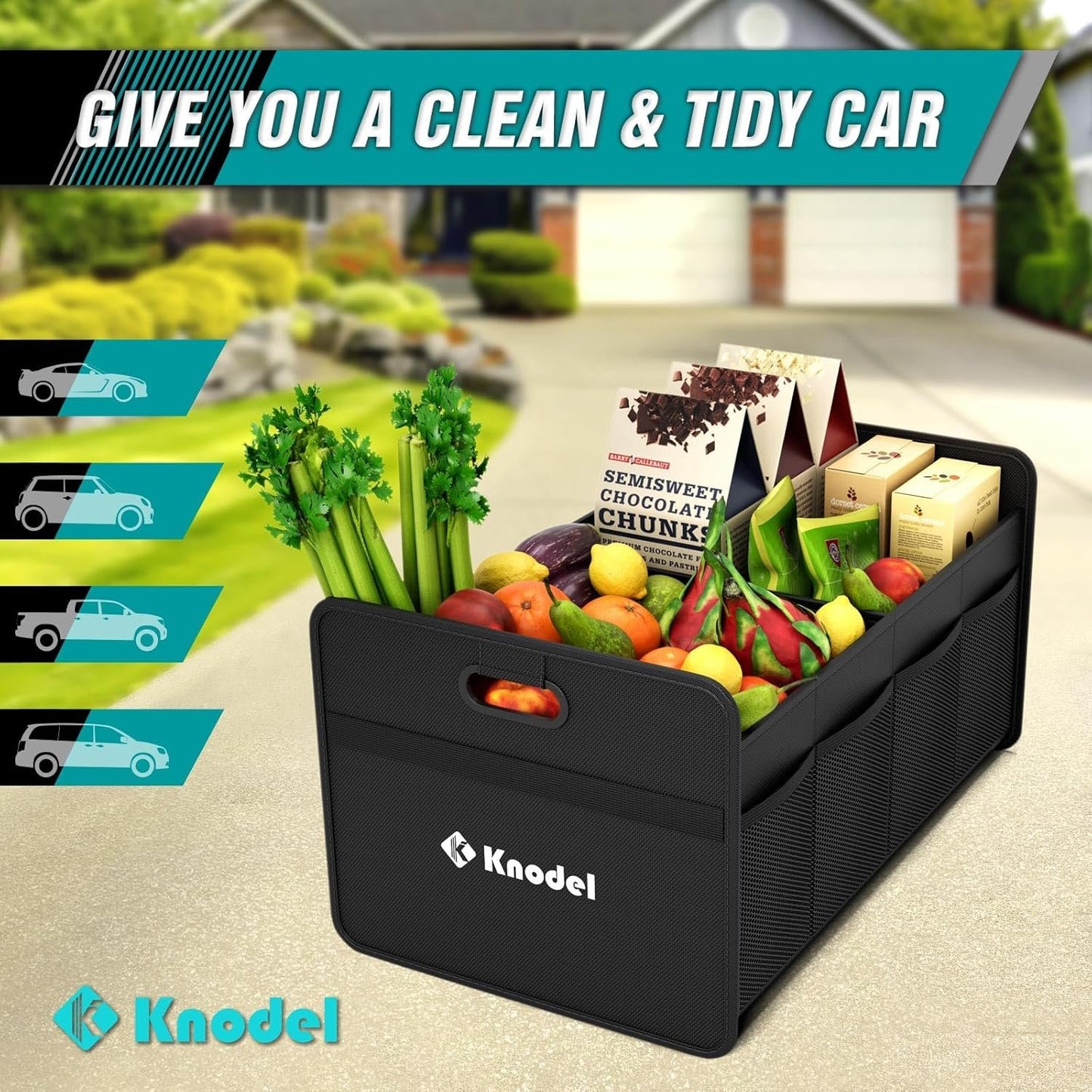 K KNODEL Car Trunk Organizer, Foldable Trunk Organizer for Car, Automotive Consoles & Organizers, Car Trunk Storage Organizer with Reinforced Handles (Small, Black)