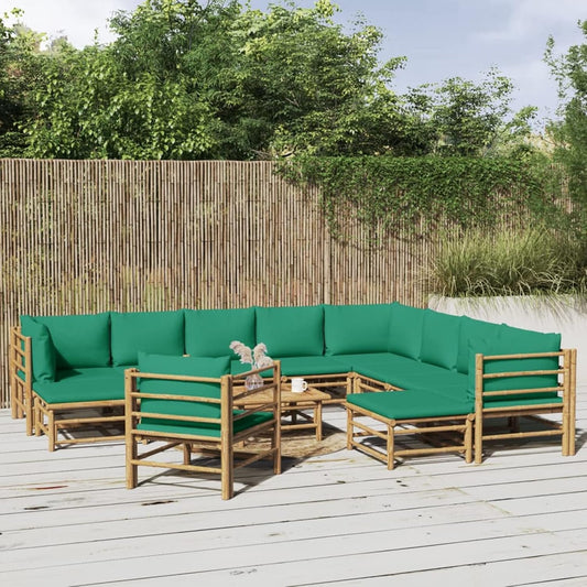 Homgoday Set Salotto da Giardino 12pz con Cuscini Verdi bambù, Lettini Prendisole, Divano Letto Mobili, Lettini da Giardino, Lettino da Piscina da Giardino per Esterno Piscina