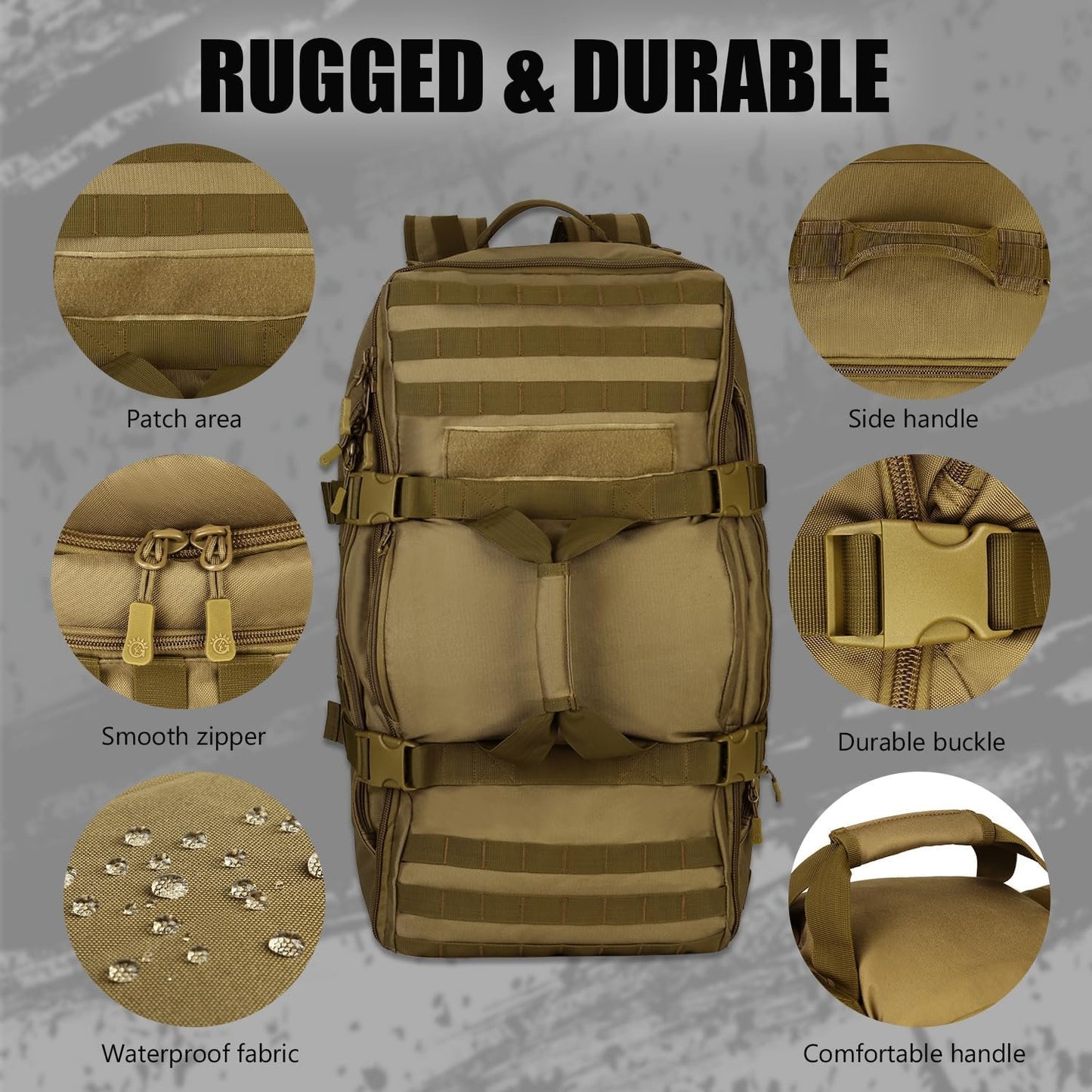 Protector Plus Tactical Travel Backpack 60L Military MOLLE Duffel Bag (Rain Cover & Patch Included)
