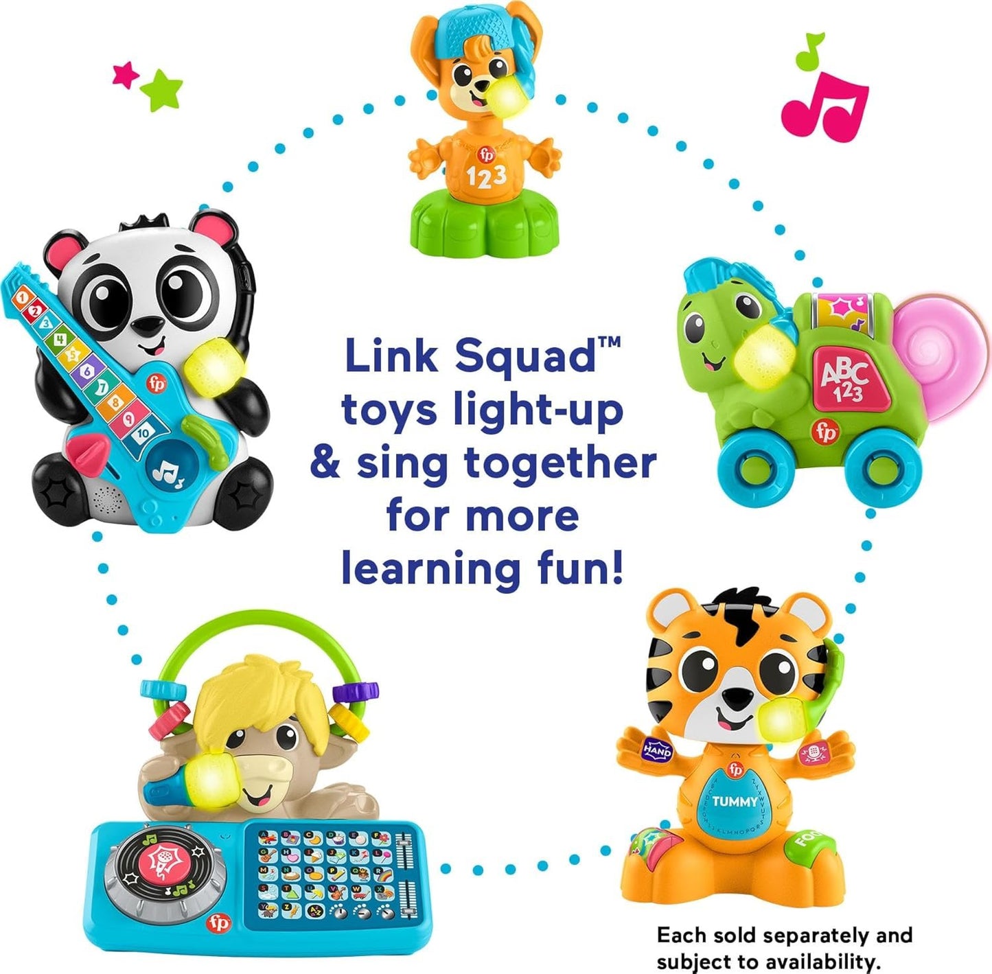 Fisher-Price Baby Learning Toy Link Squad Crawl ‘n Colors Chameleon with Music & Lights for Ages 9+ Months, Compatible Only with Link Squad Items