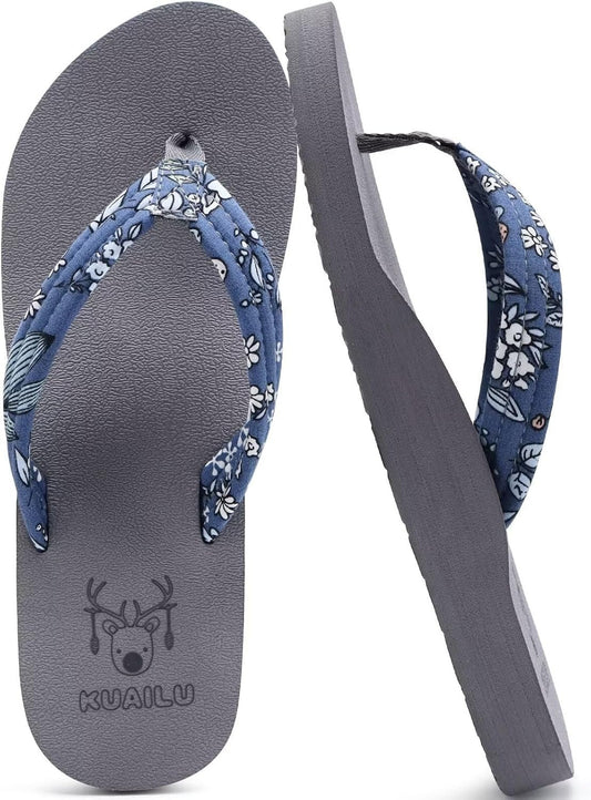 KuaiLu Womens Arch Support Flip Flops Ladies Comfort Lightweight Soft Yoga Mat Cushion Walking Thong Sandals