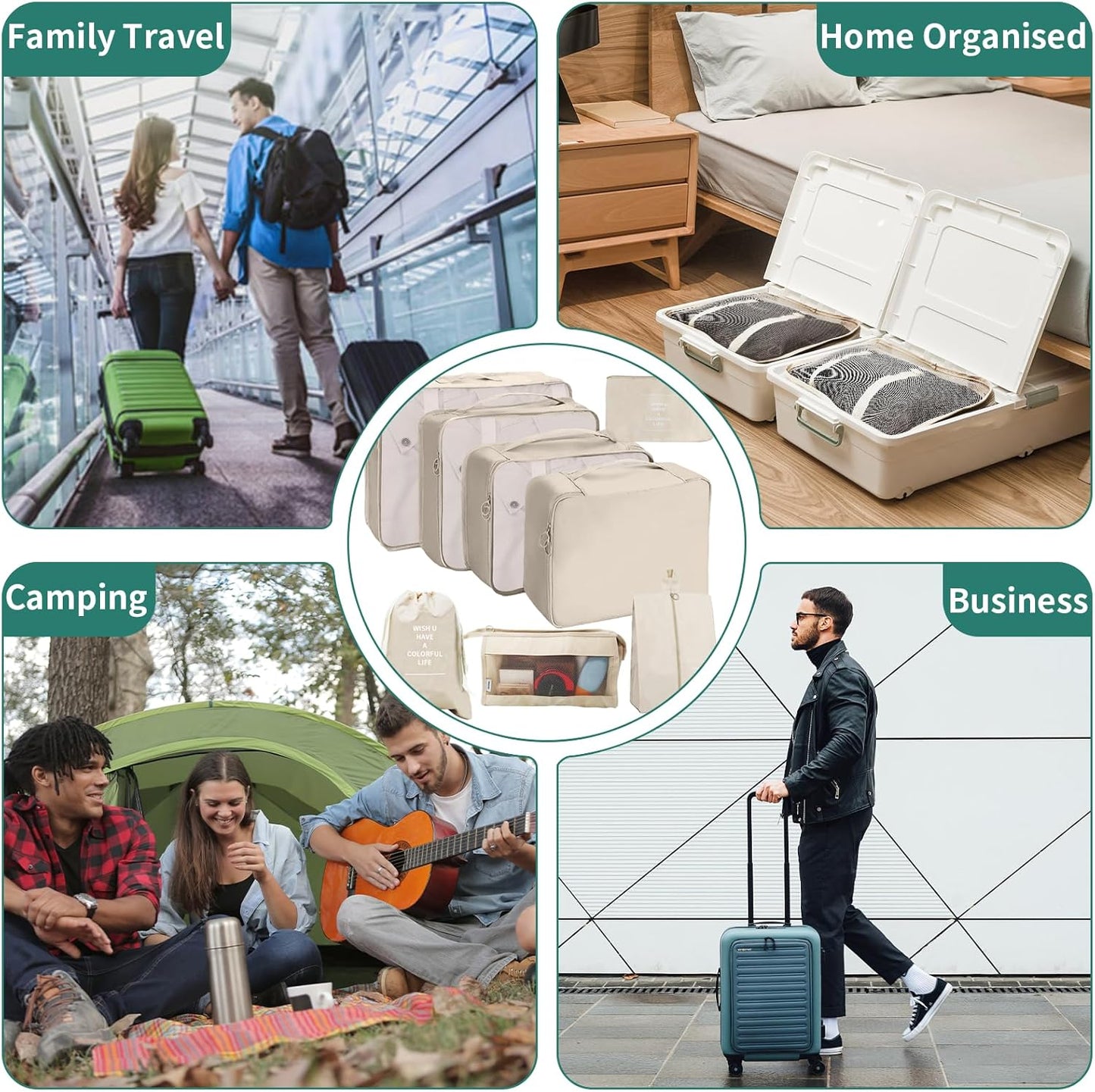 Suitcase Organizer, 8 in 1 Suitcase Organizer, Travel Accessories Organizer, Travel Bag for Clothes, Shoes, Underwear, Cosmetics Packing Cubes Organizer-Beige