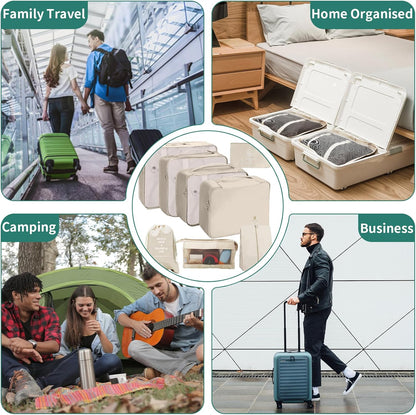Suitcase Organizer, 8 in 1 Suitcase Organizer, Travel Accessories Organizer, Travel Bag for Clothes, Shoes, Underwear, Cosmetics Packing Cubes Organizer-Beige