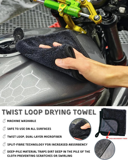 8 Pack Motorcycle Cleaning Kit - Professional Safe for Chrome/Engine/Tires, Hard Reach Brush, Microfiber Mitt, Detailing Tools, Drying Towel & Wax Applicators