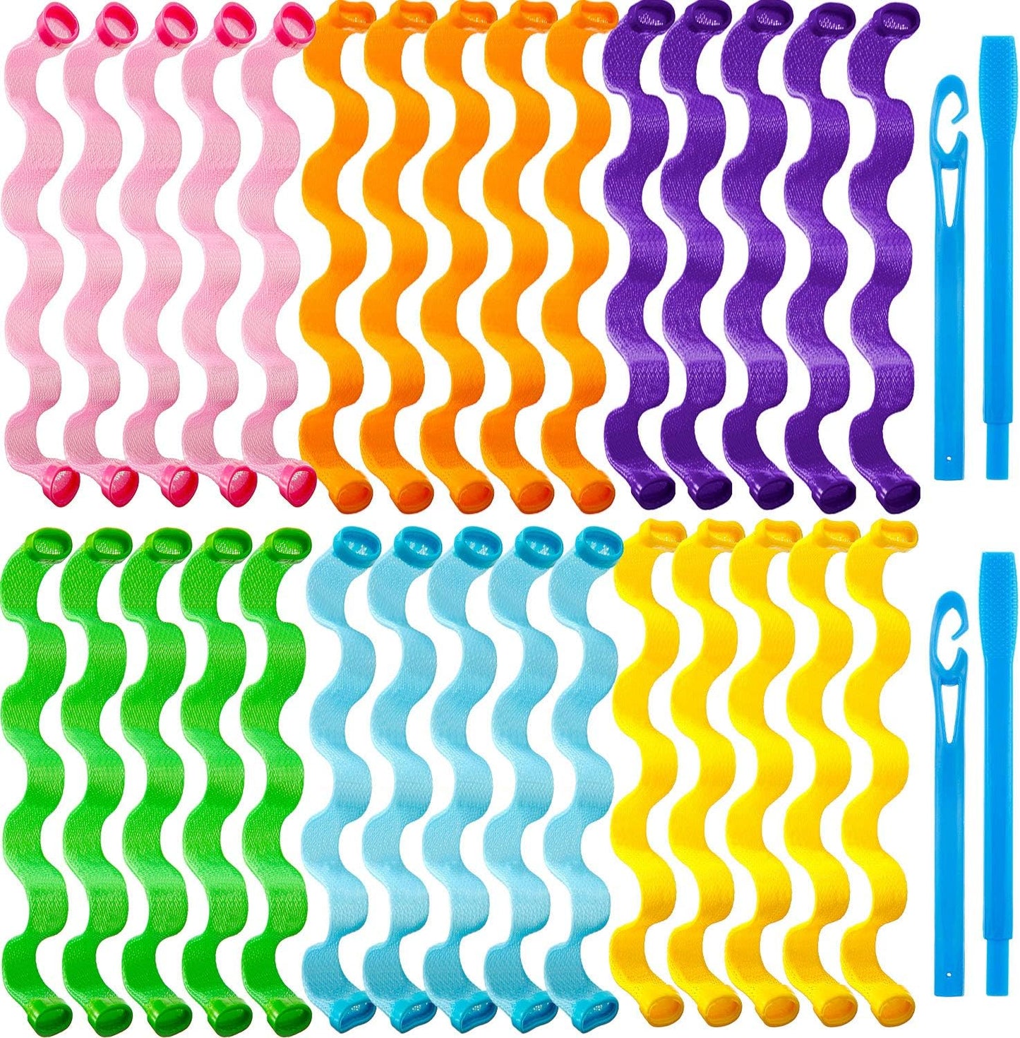 WILLBOND 30 Piece Set Heatless Spiral Curlers No Heat Hair Waver Spiral Curlers Rollers with 2 Styling Hooks for Most Hairstyles (25 cm)