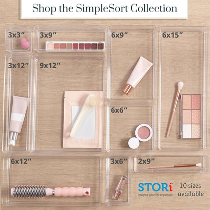 STORi SimpleSort 6-Piece Stackable Clear Drawer Organizer Set | Multi-size Trays | Small Makeup Vanity Storage Bins and Office Desk Drawer Dividers | Made in USA