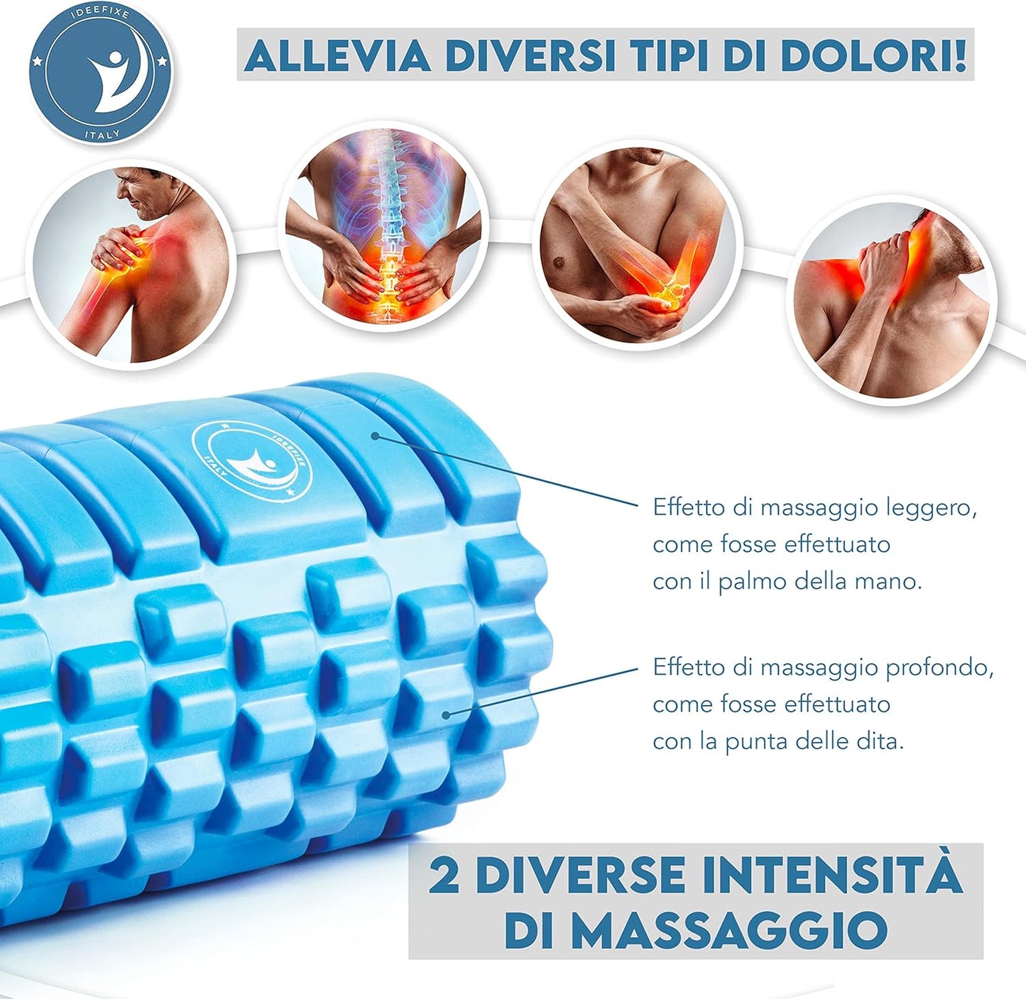 Muscle Massage Roller and Elastic Fitness Bands, Foam Roller for Pilates, Yoga, Stretching and Muscle Recovery, Complete Kit for Home and Gym Training, Support up to 120 kg (Light Blue)