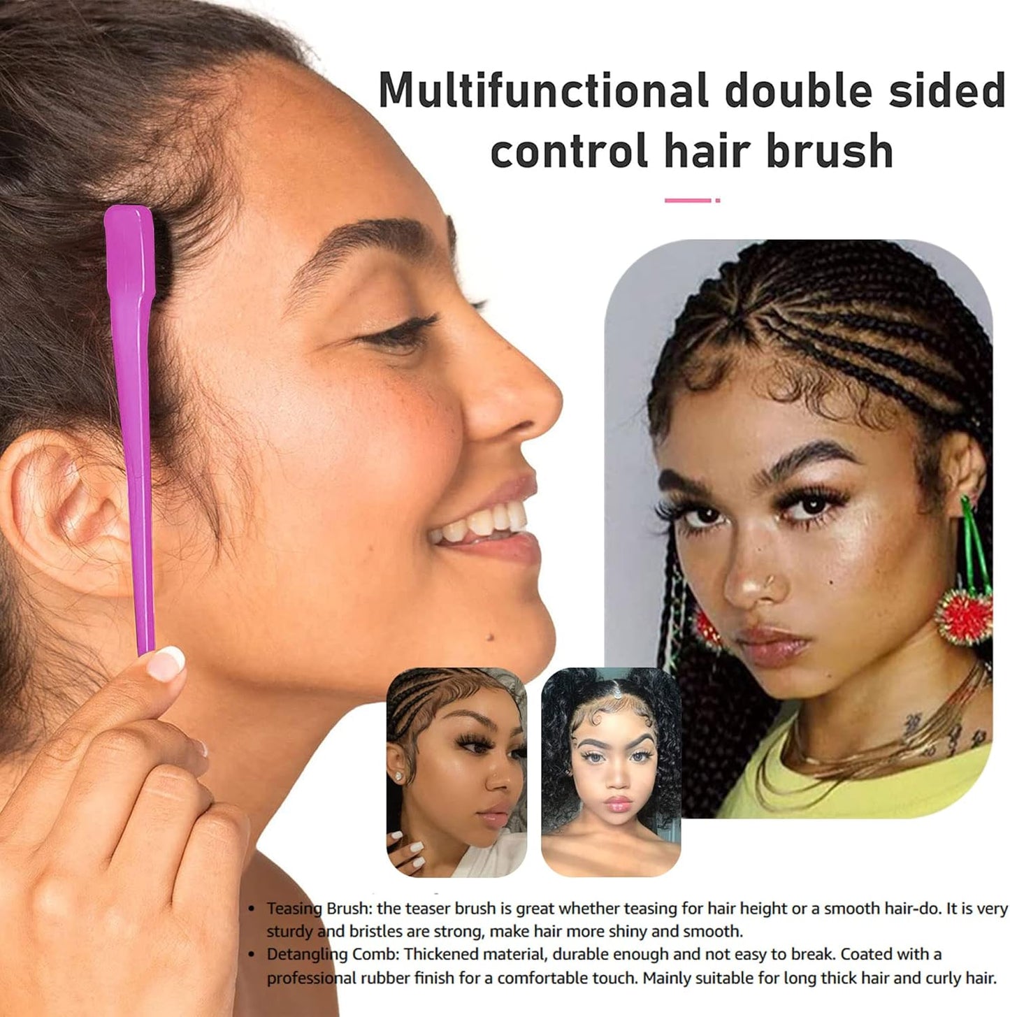 (Combo (Pink & Black)) - MayaBeauty Double Sided Edge Control Hair Brush Comb Combo Pack 2 Pieces Pink and Black