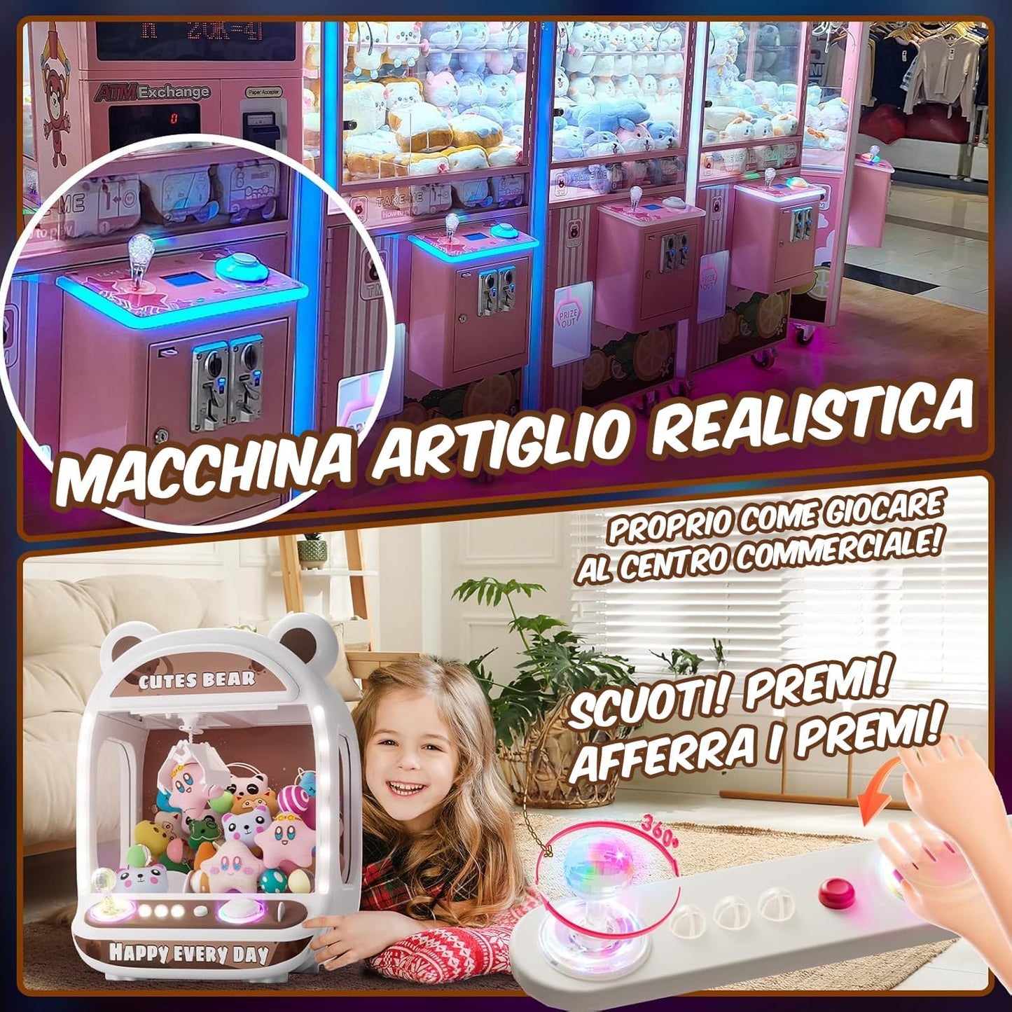 Skirfy Claw Machines for Children, Unicorn Toys for Girls Ages 6 and up, Mini Vending Machine for Arcade Games with Squishy Fidget Toys, Claw Machine, Easy to Control, Brown