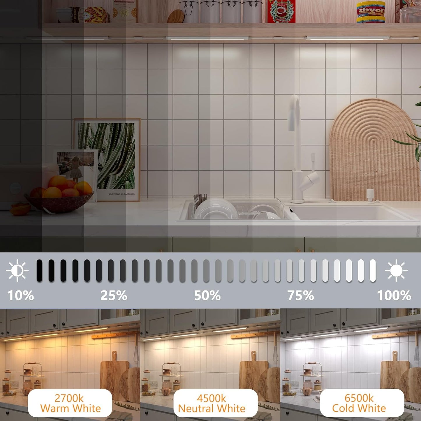 Smart Under Cabinet Lighting Works with Alexa,Google Assistant,Under Counter Light for Kitchen Plug In,RGB Color Changing & White Dimmable,Smart APP,Remote Control Cabinet LED Lights Bar,Linkable,6pcs