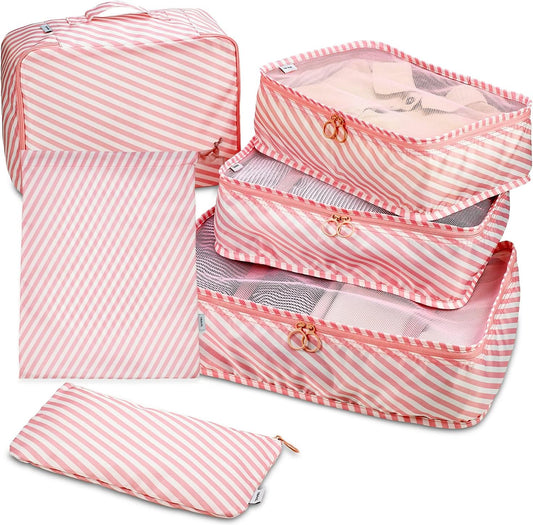 Travel Packing Cubes - 6 Piece Set Luggage Packing Organizers and Compression Packing Cube System for Travel with Shoe Bag Pouch Accessories to Organize Your Clothes Suitcase or Carry-On