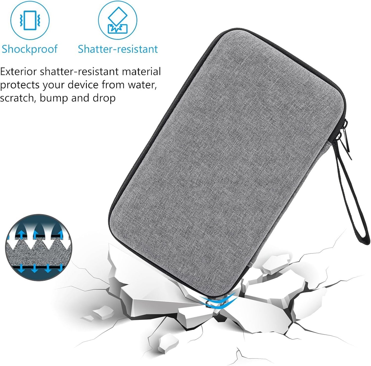 ProCase Hard Travel Tech Organizer Case Bag for Electronics Accessories Charger Cord Portable External Hard Drive USB Cables Power Bank SD Memory Cards Earphone Flash Drive â€“Grey