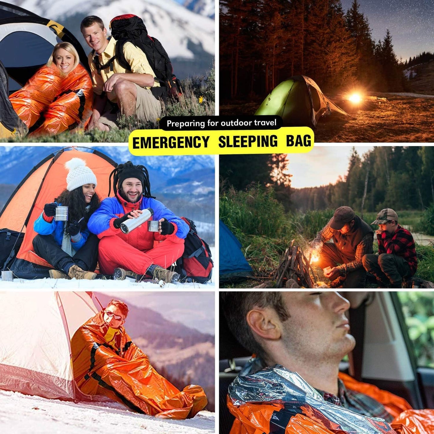 TOBWLOF Emergency Sleeping Bag, Lightweight Life Bivy Sacks with Whistle, Mylar Emergency Bivy Survival Rescue Blanket, Windproof Outdoor Thermal Sleeping Bag for Hiking, Camping, Traveling