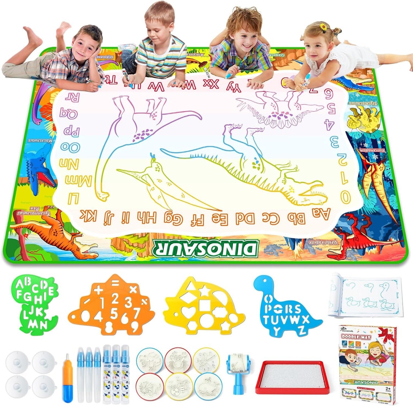 Jasonwell Aqua Magic Water Doodle Mat Large Drawing Coloring Painting Writing Board Educational Learning Toy PENS Water Painting Activity Gifts for Kids Toddlers Boys Girls Age 2 3 4 5 6 7 8 (60 x 40)