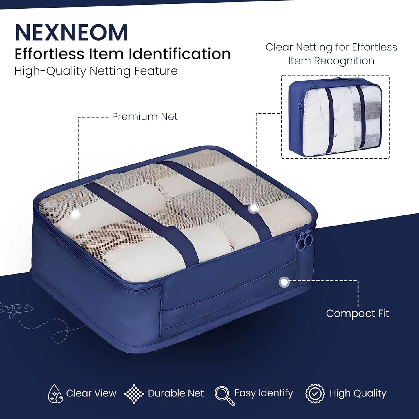 NEXNEOM Packing Cubes Blue Pack 9 - Multifunctional Clothing Sorting Package - Compression Packing Cube Nylon & Polyester Storage Bags Organisers - Waterproof Travel Packing Cube Set for Suitcase