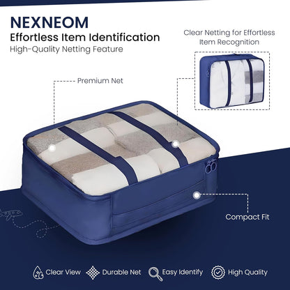 NEXNEOM Packing Cubes Blue Pack 9 - Multifunctional Clothing Sorting Package - Compression Packing Cube Nylon & Polyester Storage Bags Organisers - Waterproof Travel Packing Cube Set for Suitcase