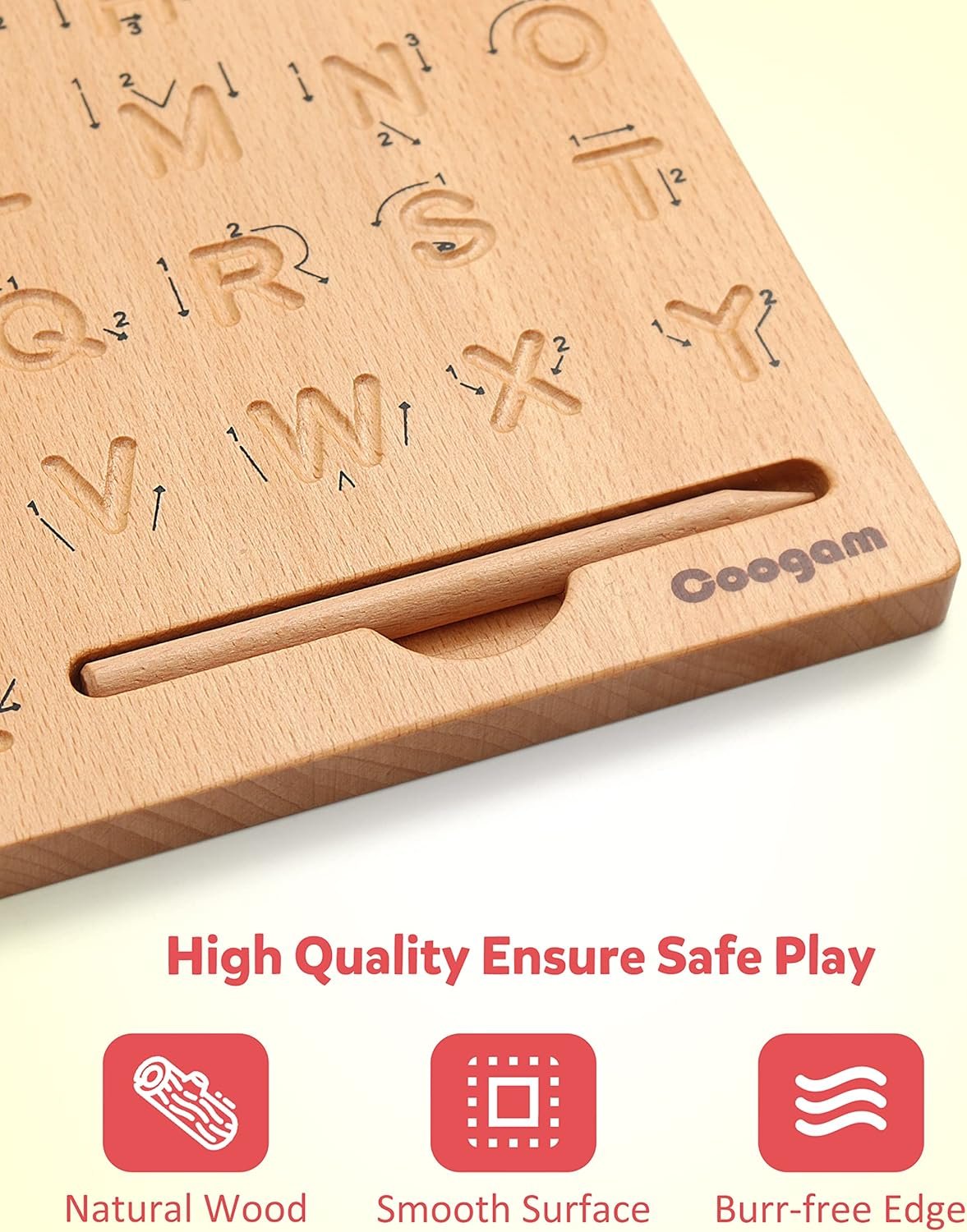Coogam Wooden Letter Tracing Board Double-Sided, Alphabet 123 Numbers Cognition Montessori Early Learning STEM Preschool Toy 3 4 5 Years Old Kids