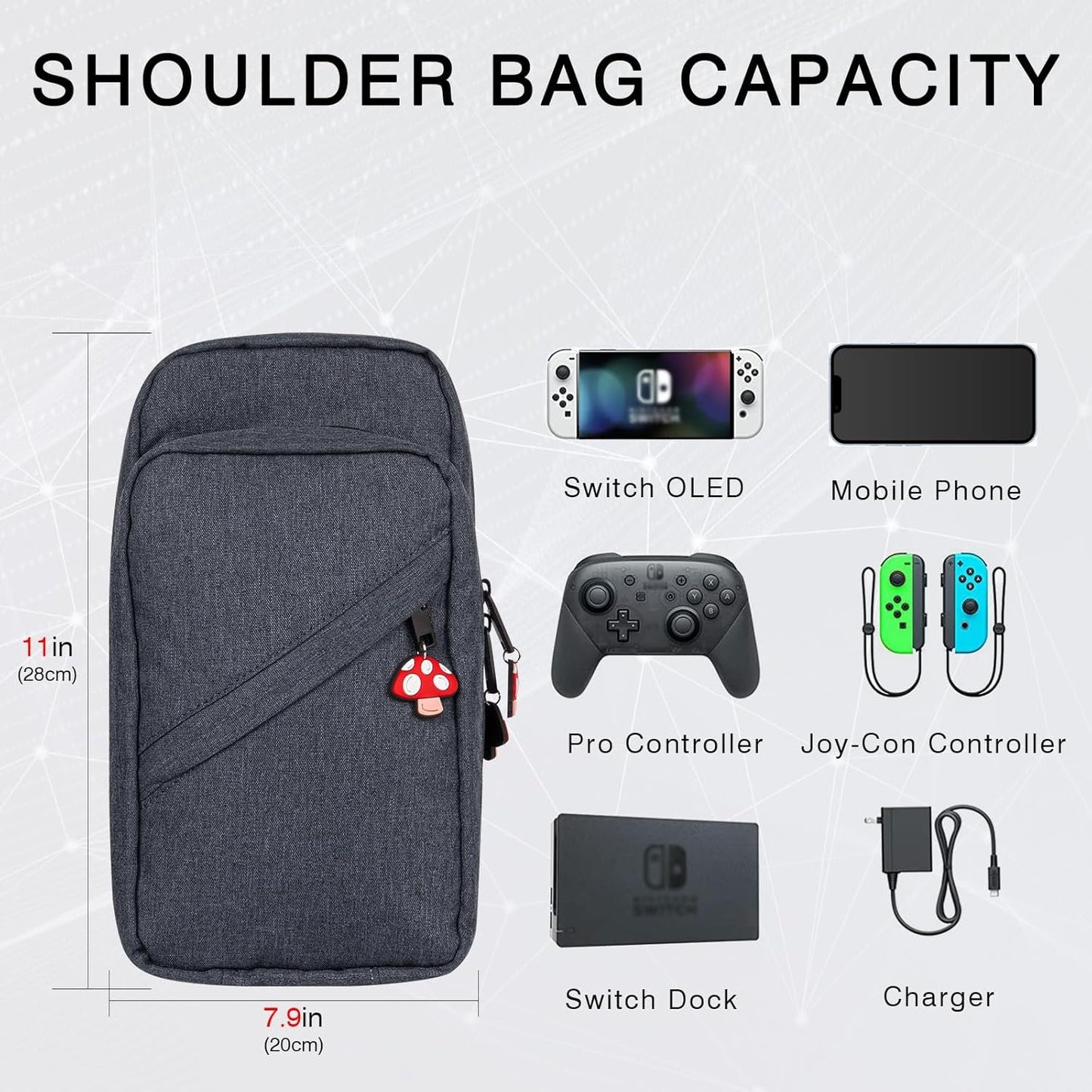 TOCCOOL Carrying Case Compatible with Nintendo Switch/Lite/OLED Consoles, Controller, Crossbody Travel Bag with Game Card Storage Inside, Game Accessories Dustproof Bag (Gray)
