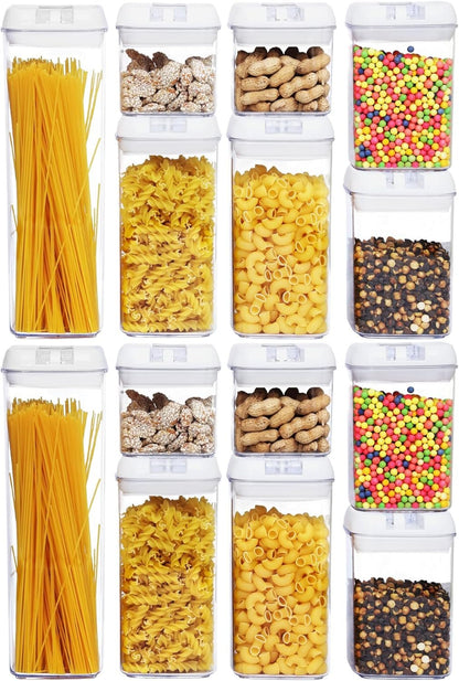 CINIMAX Premium 14-Pack Food Storage Containers with Lids-Crystal Clear Kitchen Storage Plastic Containers with Airtight Fliplock Lids-Durable & Versatile Food Containers with 20 Labels & Pen (White)