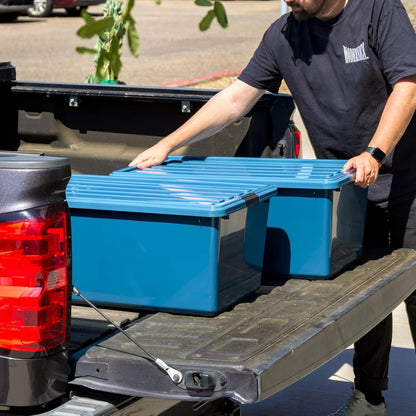 IRIS USA 86.1L Stackable Plastic Storage Bins with Lids and Latch Buckles, 4 Pack - Navy, Large Containers for Home Office Organization