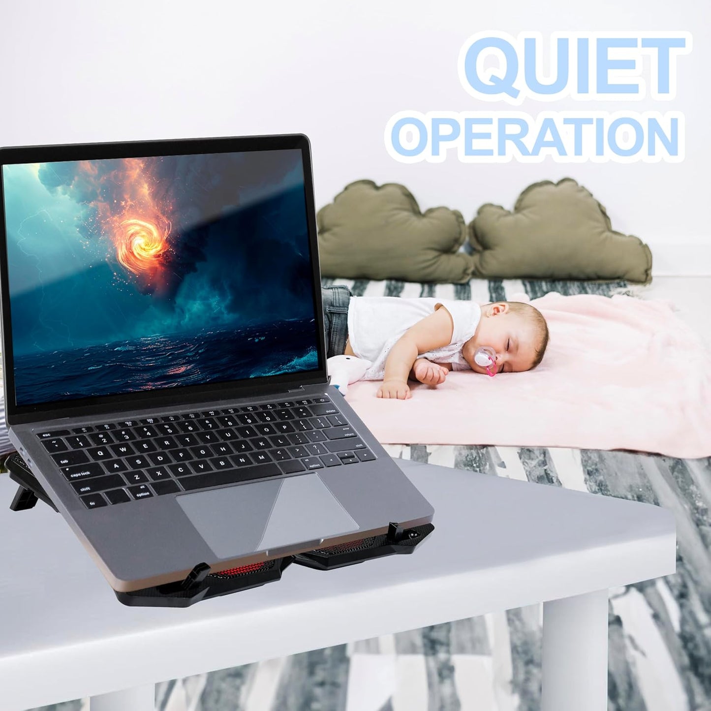 Laptop Cooling Pad - F4 Plus, Adjustable Height, 4 Quiet Fan, Red LED, Slim Lap Top Cooler, Fits 11"-17 inch Laptops, USB Powered Computer Chill Mat, Cooling Stand, Gaming Cooler