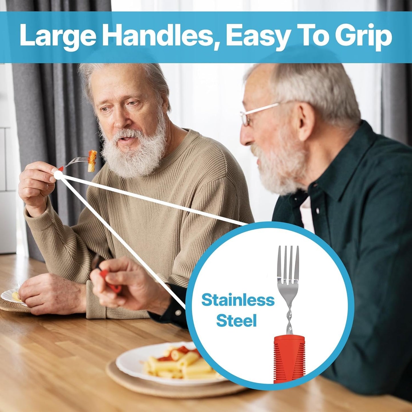 Carex Adaptive Utensils – Weighted Cutlery Set for Hand Tremors, Parkinson’s & Arthritis – Large Handled Easy Grip Silverware for Weak Grips – Seniors Aids & Elderly Assistance Dining Tool