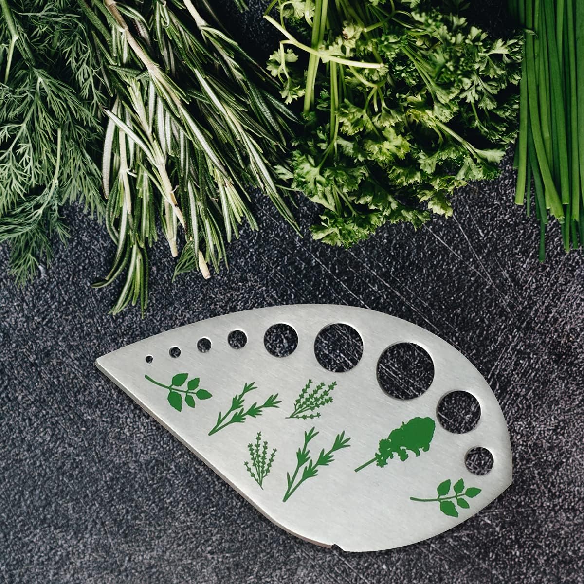 Herb Stripper Stainless Steel Kitchen Herb Leaf Stripping Tool Kitchen Gadgets for Kale, Chard, Collard Greens, Thyme, Basil, Cilantro Tool (9 holes)