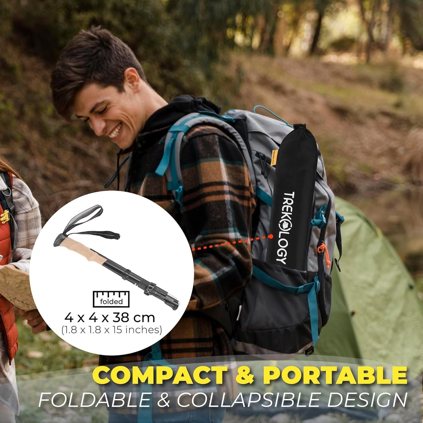 TREKOLOGY Trekking Poles – Adjustable, Collapsible Hiking,Walking Sticks for Men & Women, Lightweight Folding Poles for Backpacking, Seniors & Travel – TREKZ XE