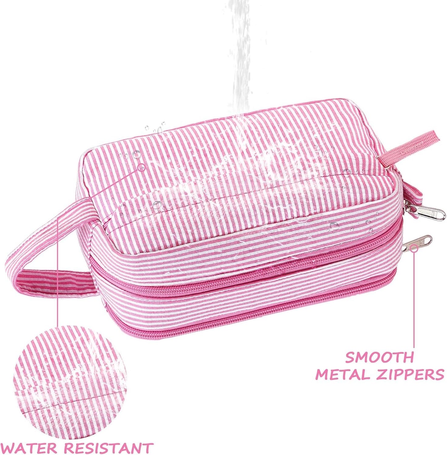 CAMTOP Travel Toiletry Bag for Kids Cute Toiletry Bags for Boys Girls Waterproof for Toiletries Accessories Bathroom Stuff, Strip Pink, Toiletry Bag