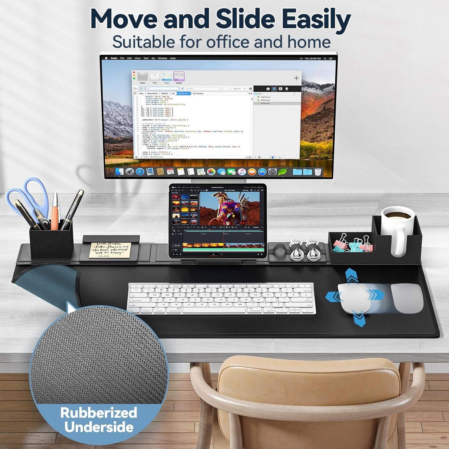 KDD Desk Pad and Organizer Set, 6 in 1 Mouse Mat with Magnetic Desktop Storage Accessories DIY Feature for Phone/Tablet Stand/Cup Holder/Card/Pen Holder/Cable Management for Office and Home