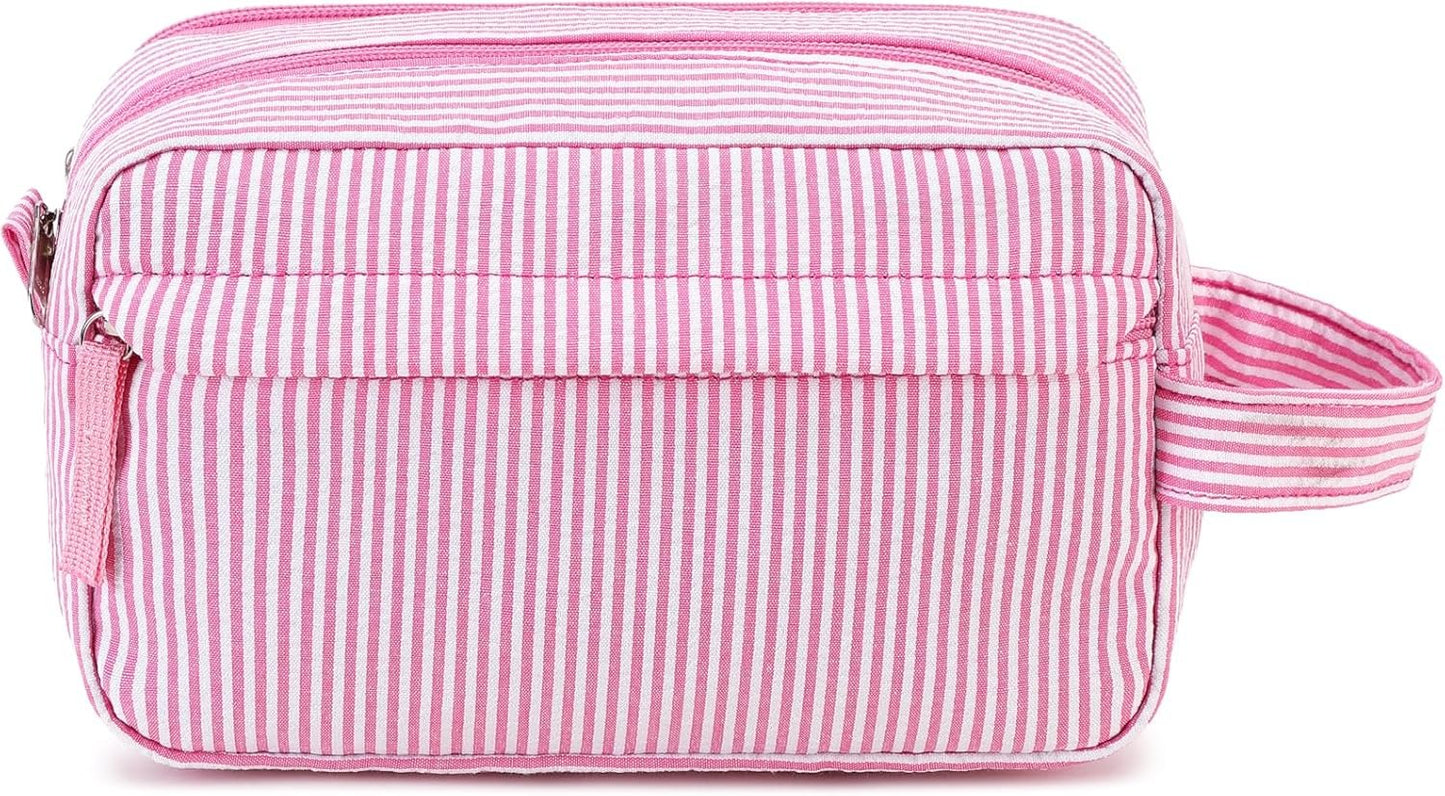 CAMTOP Travel Toiletry Bag for Kids Cute Toiletry Bags for Boys Girls Waterproof for Toiletries Accessories Bathroom Stuff, Strip Pink, Toiletry Bag
