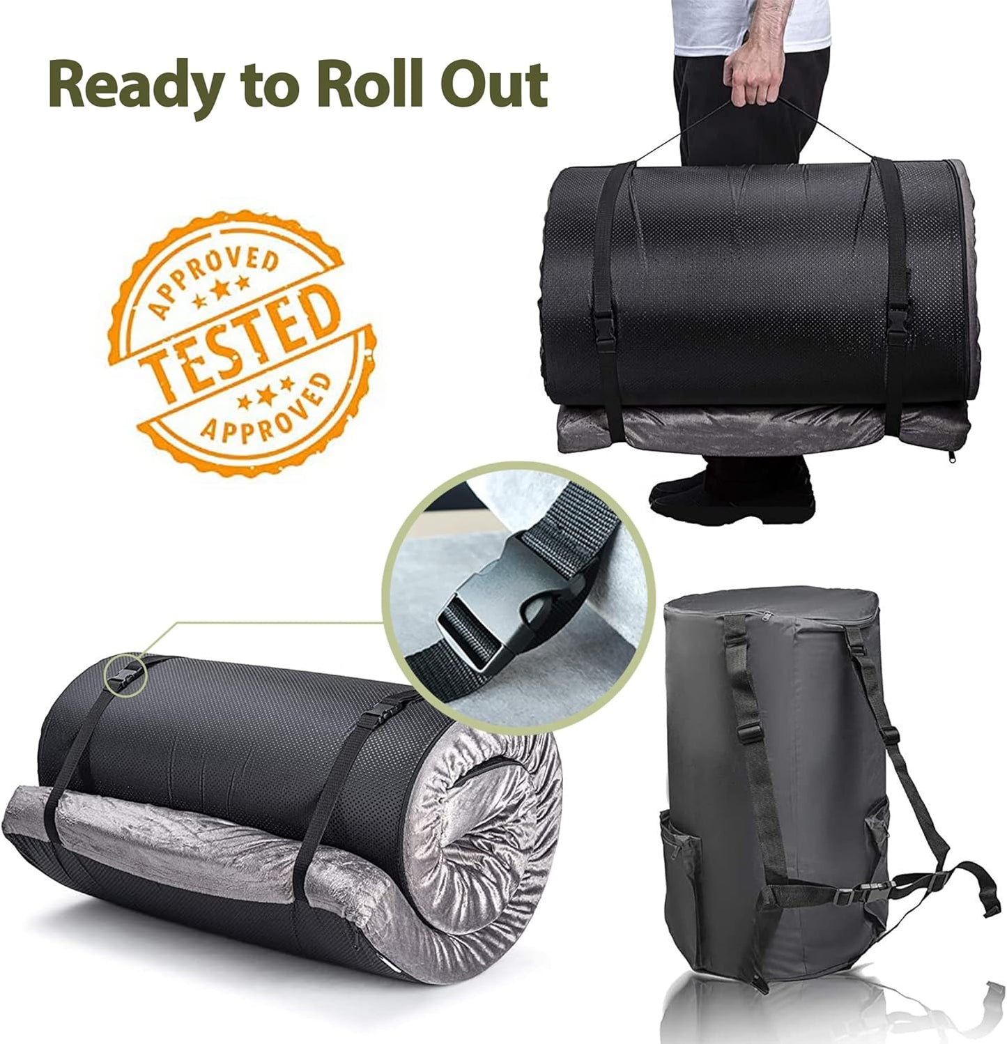 Comfeezzz CertiPUR-US Memory Foam Camping Mattress Pad Portable Roll Up Sleep Mat for Floor, Tent, Car, Guest Bed Outdoor Cot Lightweight Waterproof Cover with Travel Bag 190 x 76cm