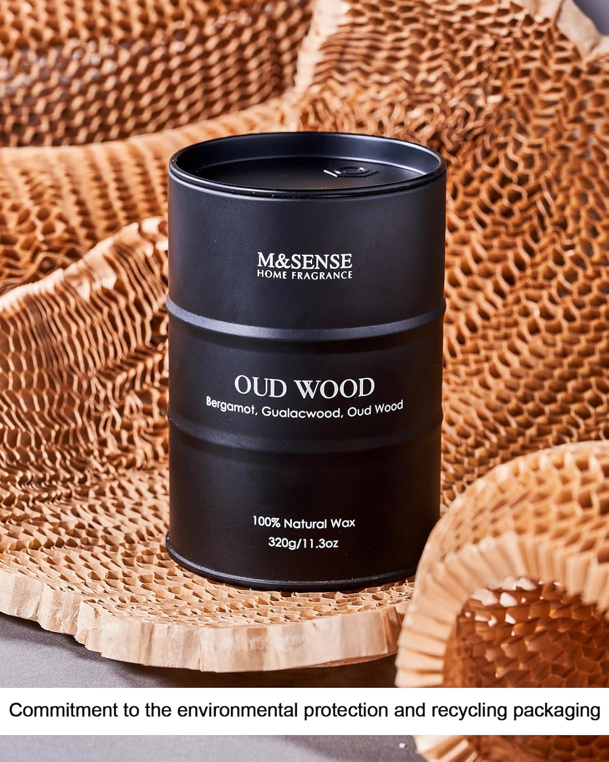 M&SENSE Oud Wood Scented Candles Natural Soy Wax, 11.3oz Tin Candle for Cozy Home Decor, Long Lasting Up to 70 Hours Burning Time, Unique Candle s for Men Women